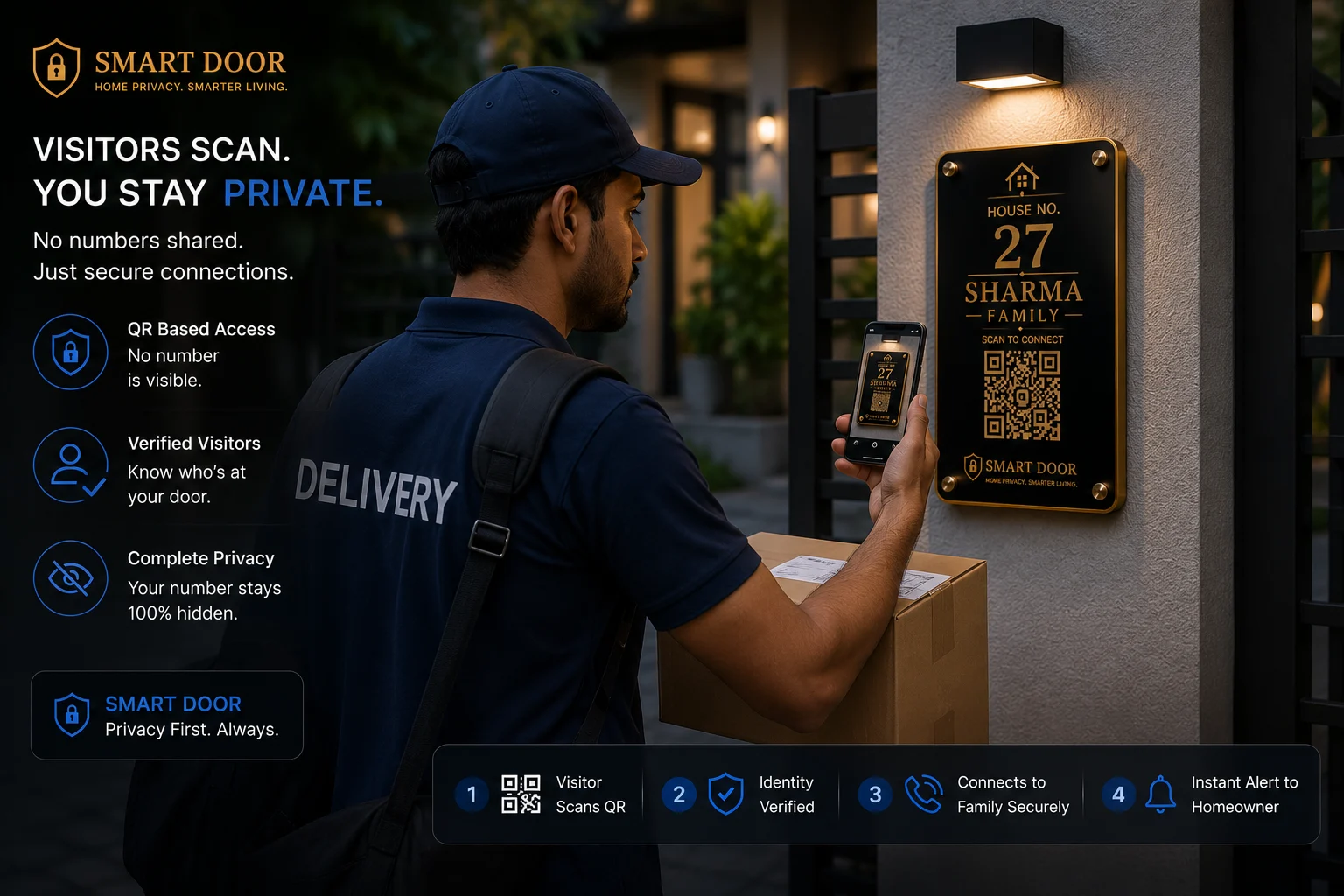 Visitor scanning Smart Door QR
